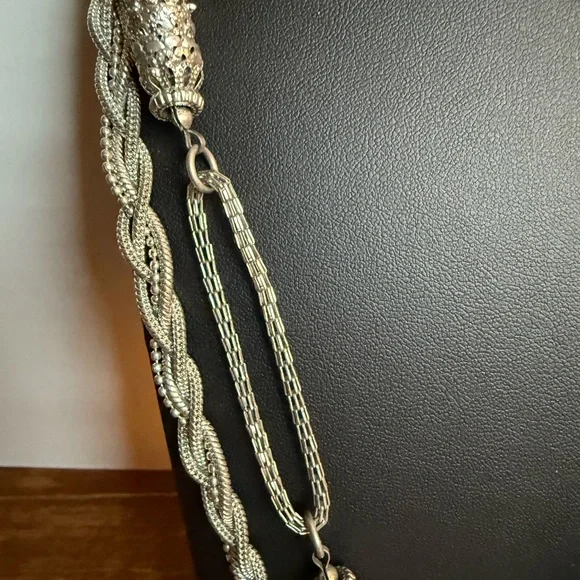 Silver Tone Chain and Faux Pearl layered Necklace with Organic Design - Picture 10 of 15